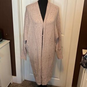 Old Navy Women’s Long Cardigan Sweater sz L Pink with Gray and Wine Speckles NWT
